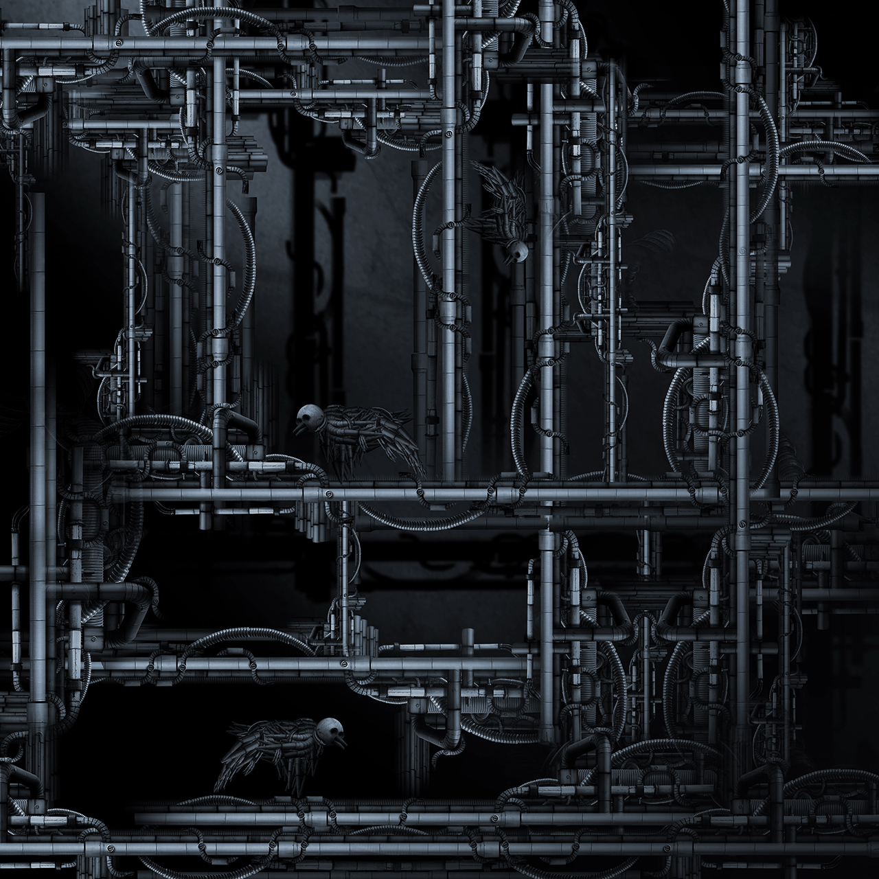 Three Crows in the Dark Industrial Labyrinth – 1280px