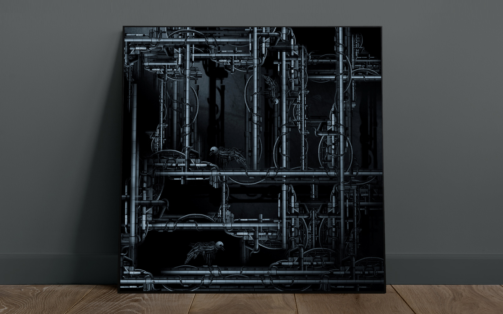 Three Crows in the Dark Industrial Labyrinth_wall art