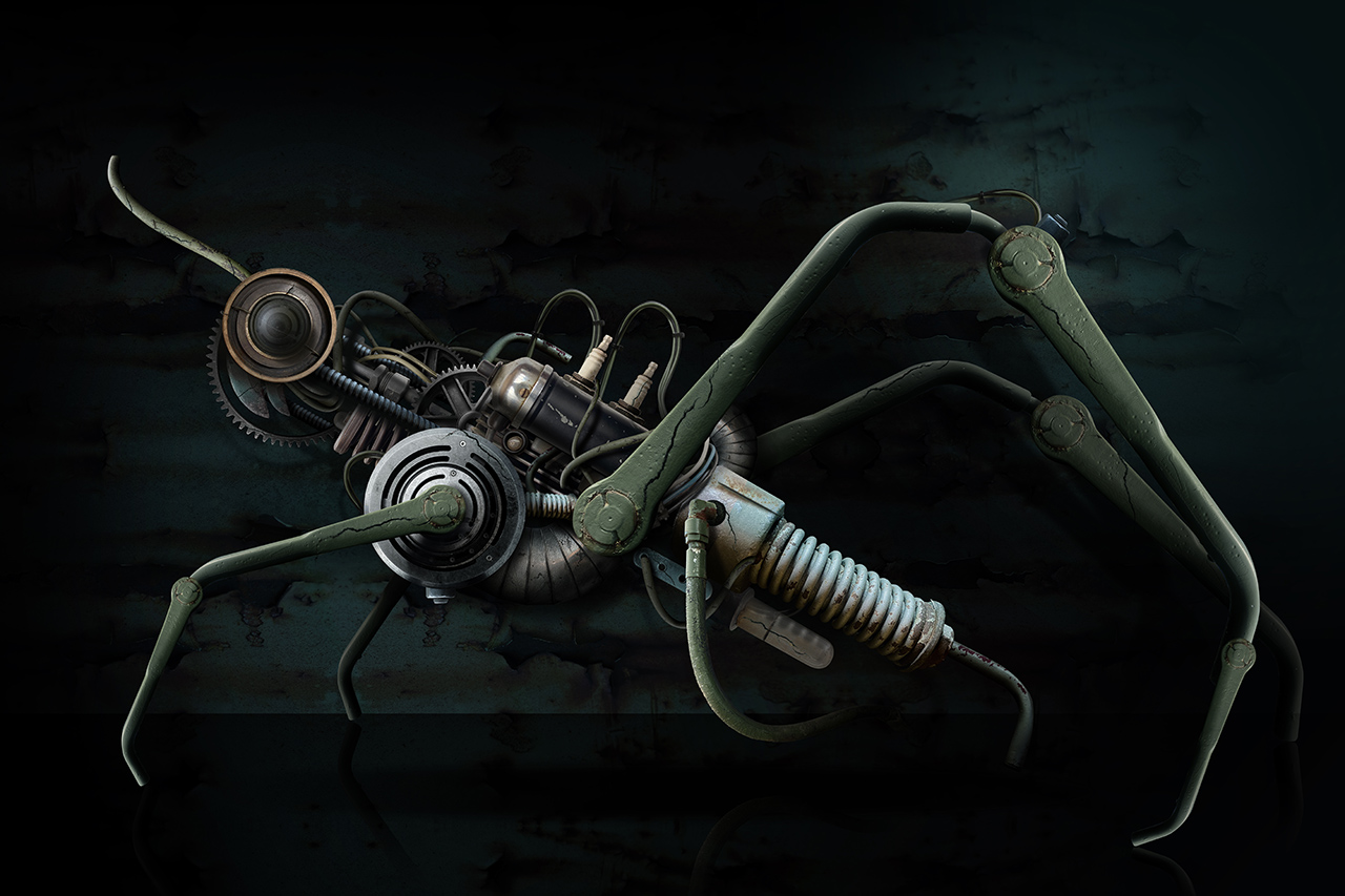 Dark Creepy Mechanical Grasshopper – 1280px